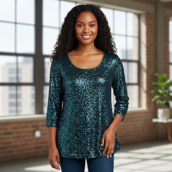 Alex Evenings Shimmering Allover Sequin Top - Picture 1 of 9